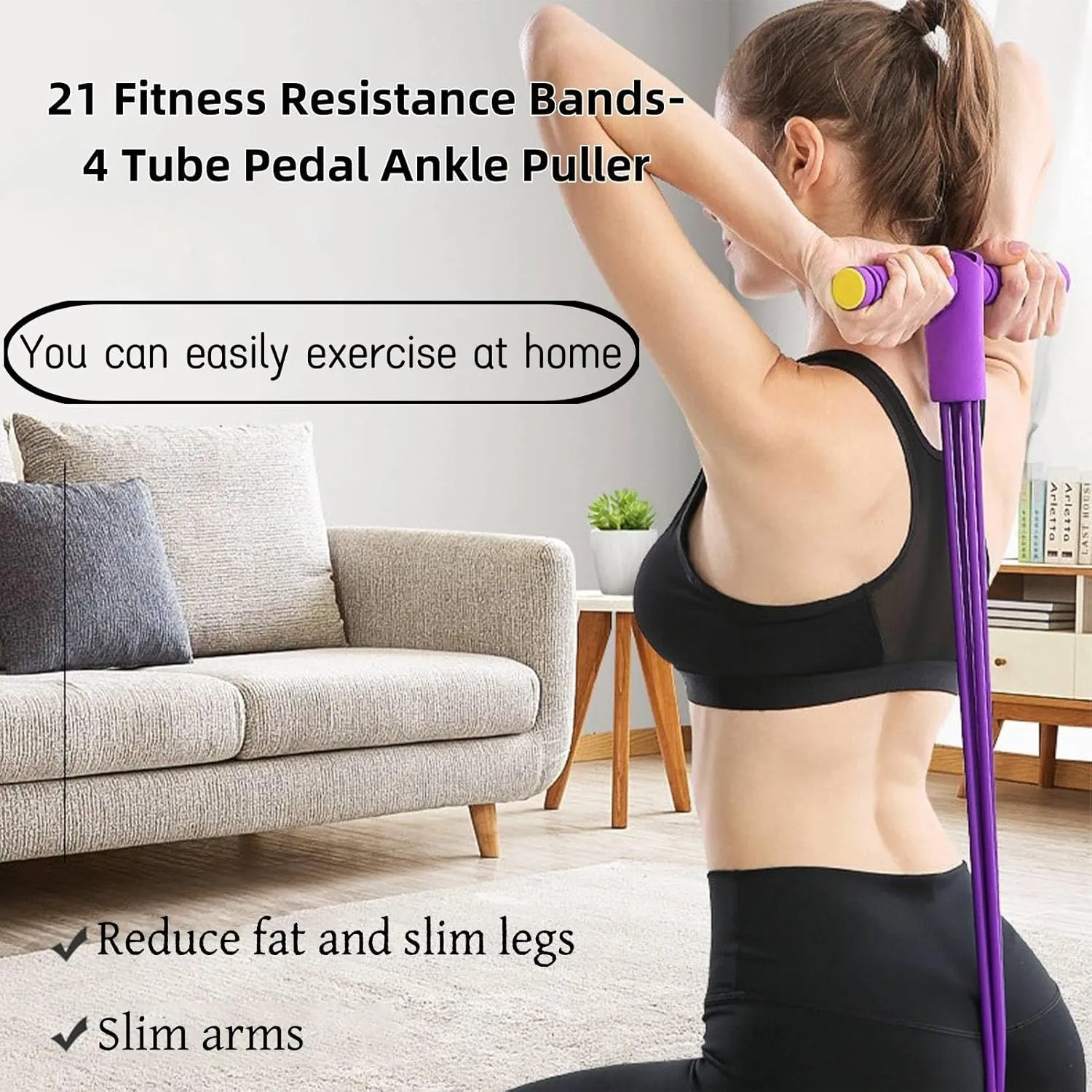 21 Fitness Resistance Bands-4 Tube Pedal Ankle Puller, Pedal Ankle Puller Resistance Bands, Multifunction Tension Rope Fitness, for Abdomen/Waist/Arm/Leg Stretching Training