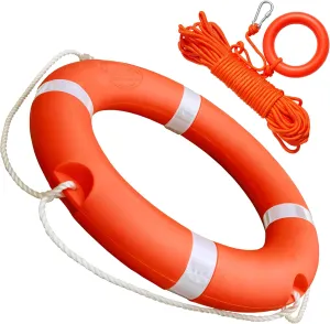 23 inch/ 28 inch Boat Safety Throw Ring, Life Rings for Boats with Water Floating Lifesaving Rope 98.4FT, 1.5KG/ 2.5KG International Standard Boat Life Preserver Ring Buoy with Reflective Strip