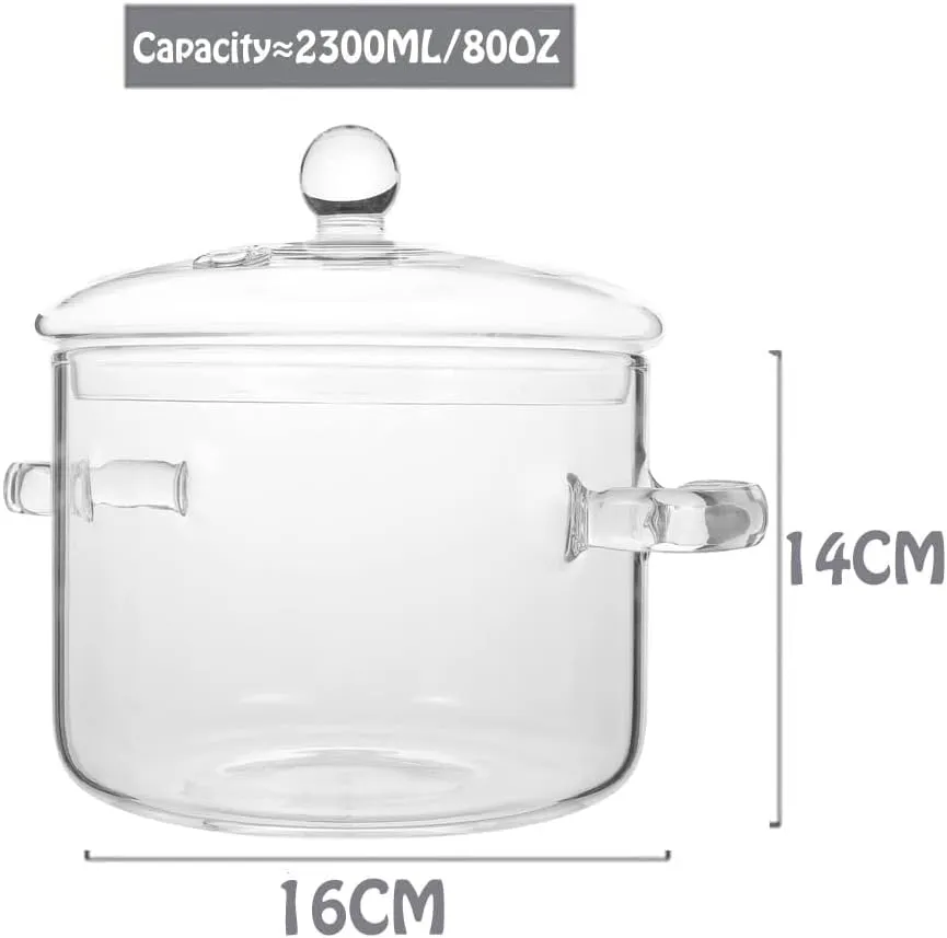 2.3 L/ 81 Fl Oz Clear Glass Pots for Cooking with Lids Saucepan with Cover Simmer Pot Milk Pot Heat-Resistant Glass Stovetop And Pan with Lid, Soup, Milk, Baby Food, Pasta Noodle