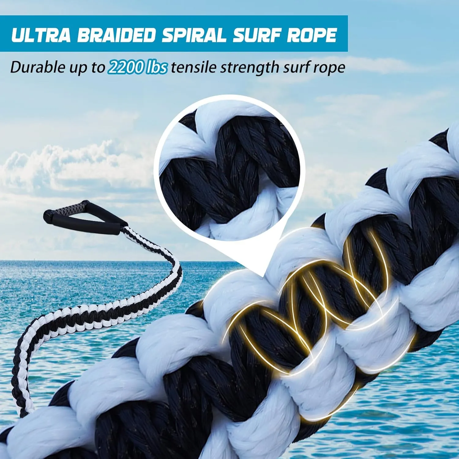 25FT Wakesurf Rope and Handle, 6 Sections Adjustable Floating Surf Tow Ropes, Braid Surf Rope for Wake Surfing, Water Sports