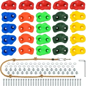 25Pcs Rock Climbing Holds with Climbing Rope, Colourful Rock Wall Climbing Holds for Kids Adults, Large Pig Nose Shape Grips for Indoor Outdoor Playground Playset