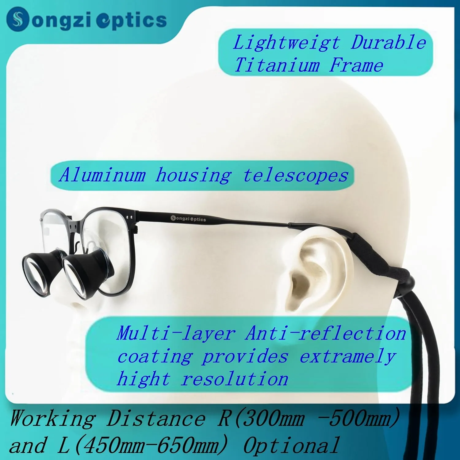 2.5X 3X 3.5X Songzi Optics Fashion Titanium Frame TTL Dental Surgical Loupes with Led Light Customized Wide Field of View (Magnification:3X, Other Near Pd)
