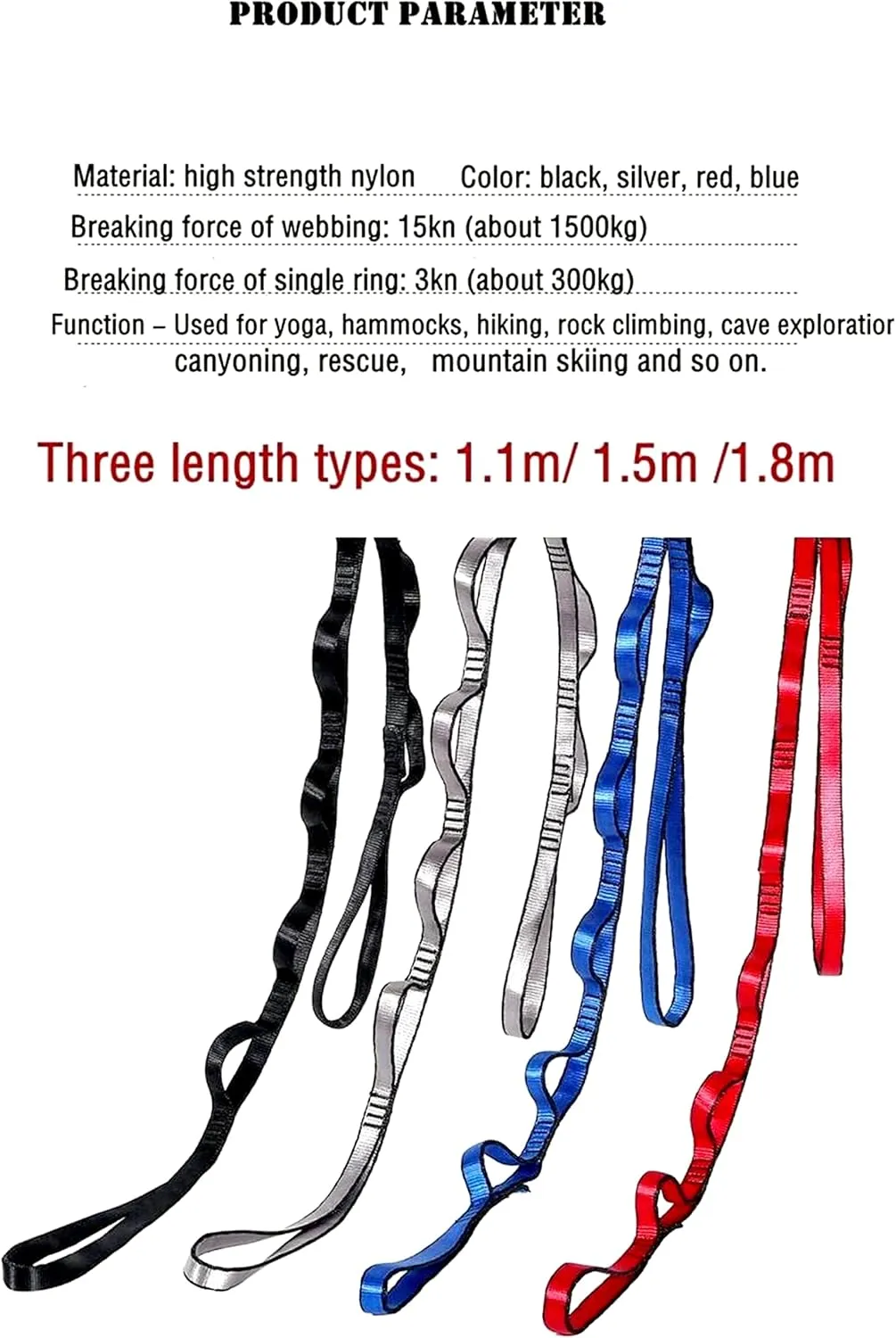 2Pcs 22KN Strong Climbing Strap Daisy Chain Nylon Daisy Chain Adjustable Strap Rope ，Length 110/150/180cmYoga Extend Belt