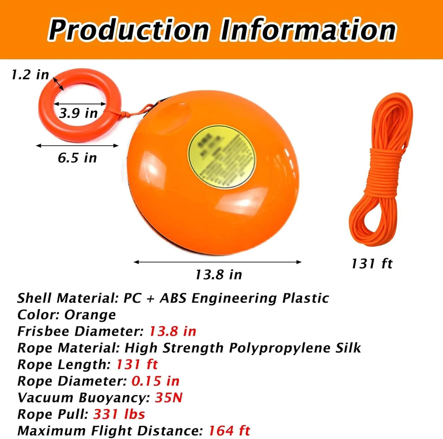 3 5 7 Pieces Water Rescue Throwing Frisbee, Drowning Emergency Rescues Disc with 131 Ft Length & 0.15 in Diameter Rope, Marine Handthrow Life Saving Device for Flood Relief(1 Piece)