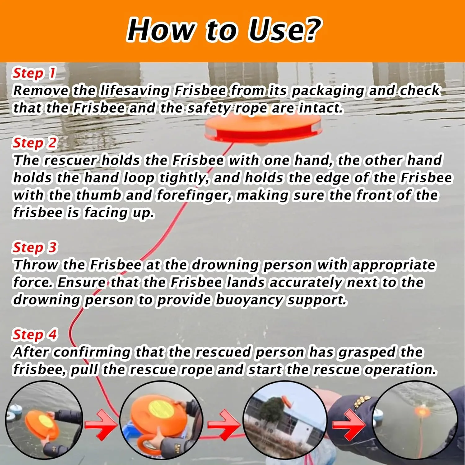 3 5 7 Pieces Water Rescue Throwing Frisbee, Drowning Emergency Rescues Disc with 131 Ft Length & 0.15 in Diameter Rope, Marine Handthrow Life Saving Device for Flood Relief(1 Piece)