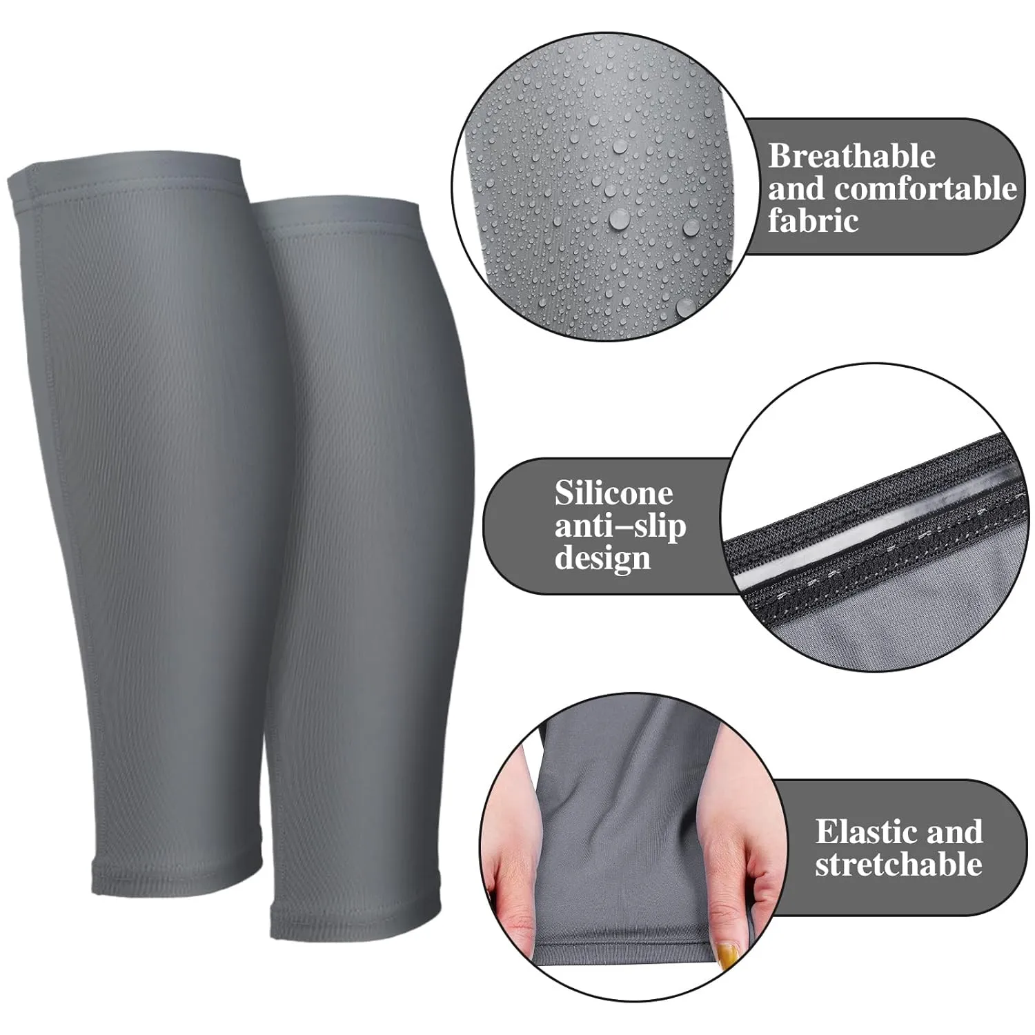 3 Pairs Calf Compression Sleeves for Men And Women Football Leg Sleeve Footless Compression Sock for Running Athlete Cycling (Black, White, Gray, X-Large)