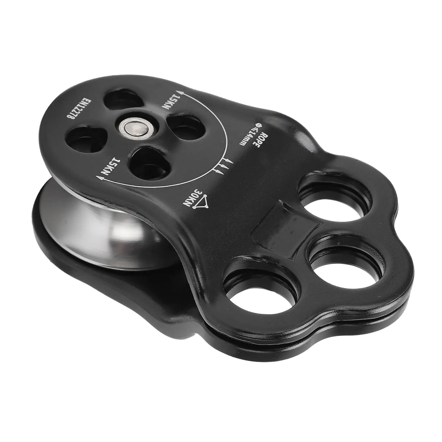 30KN Climber Pulley, Hanging Points 3 Round Holes, Double Bearing Compatible with 0.5 inch Ropes, for Mountaineering