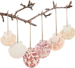 30PCS Natural Sea Shells 1.7"-2.6" Perforation Scallop Shells with Rope,for Christmas Tree Ornaments & DIY Hanging Home Deocration Craft Shells