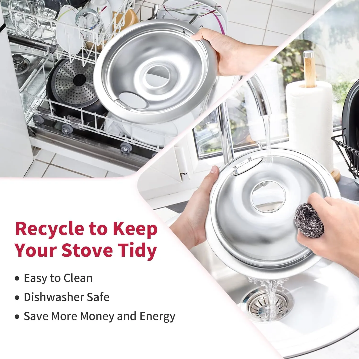 316048413 and 316048414 Stove Burner Drip Pans for Electric Stove Top - Perfectly Fit Frigidaire Kenmore Electric Range -Thickening to Prevent Bending and Rust - Include 2 x 6 in, 2 x 8 in
