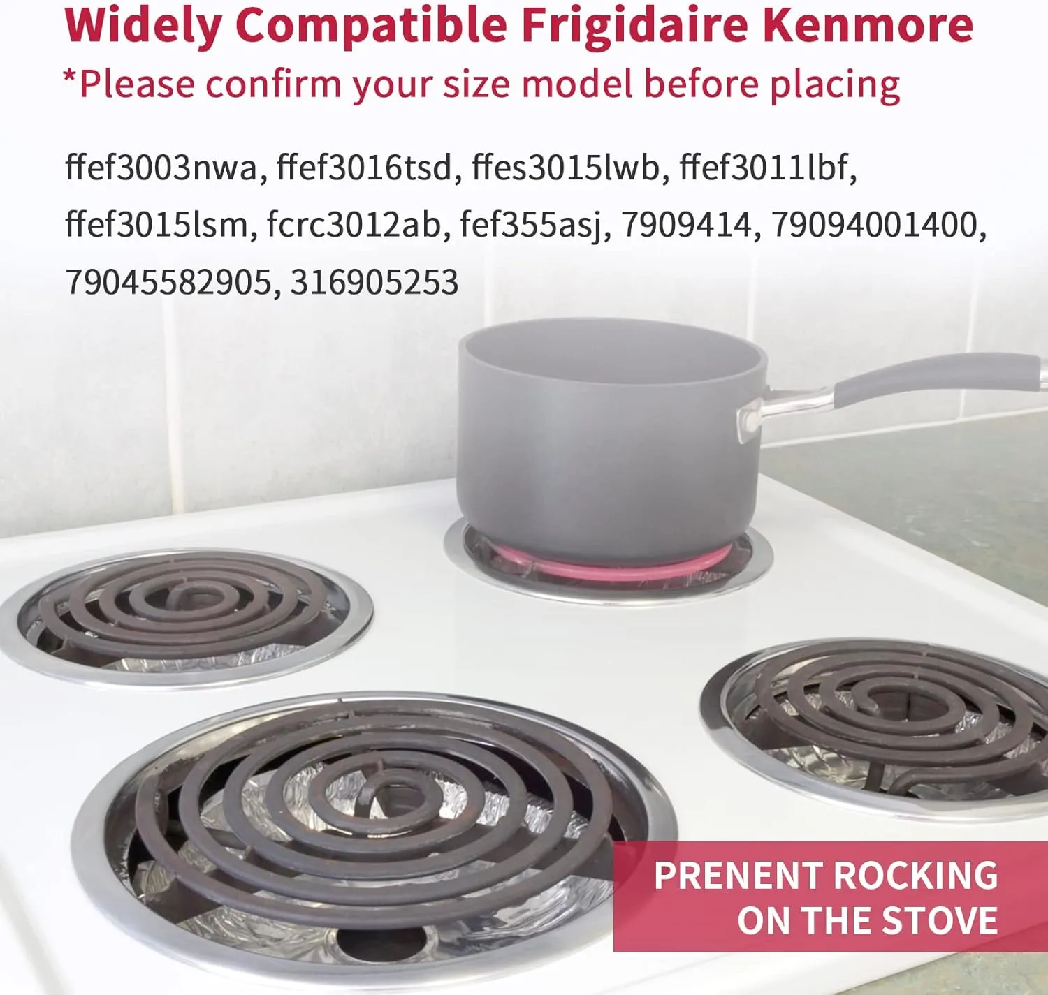 316048413 and 316048414 Stove Burner Drip Pans for Electric Stove Top - Perfectly Fit Frigidaire Kenmore Electric Range -Thickening to Prevent Bending and Rust - Include 2 x 6 in, 2 x 8 in