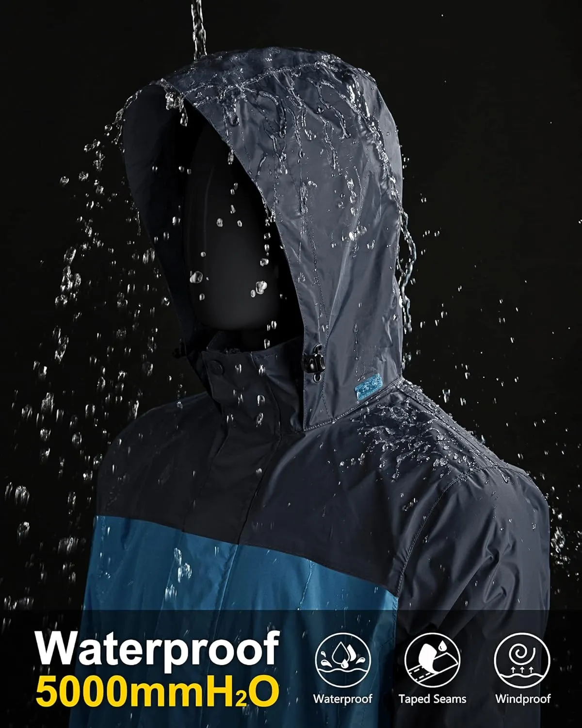 33,000ft Packable Rain Jacket Men's Lightweight Waterproof Rain Shell Jacket Raincoat with Hood for Golf Cycling Windbreaker