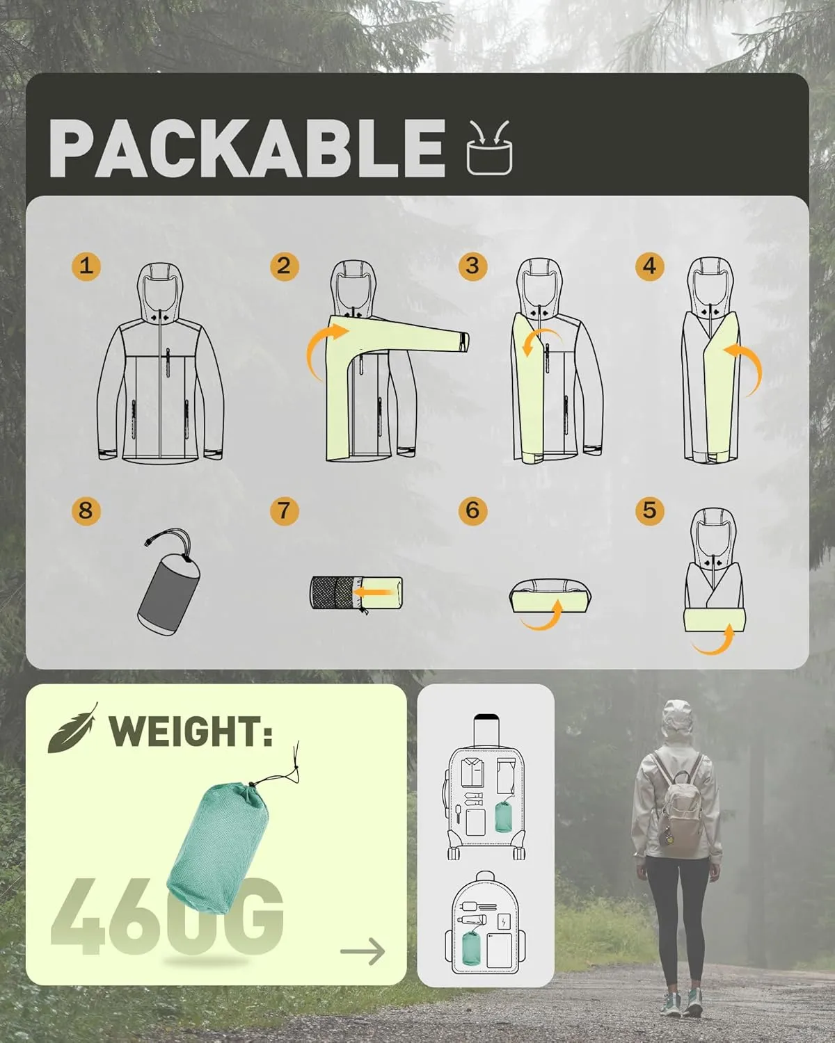 33,000ft Packable Rain Jacket Women Lightweight Waterproof Raincoat with Hood Cycling Bike Jacket Windbreaker
