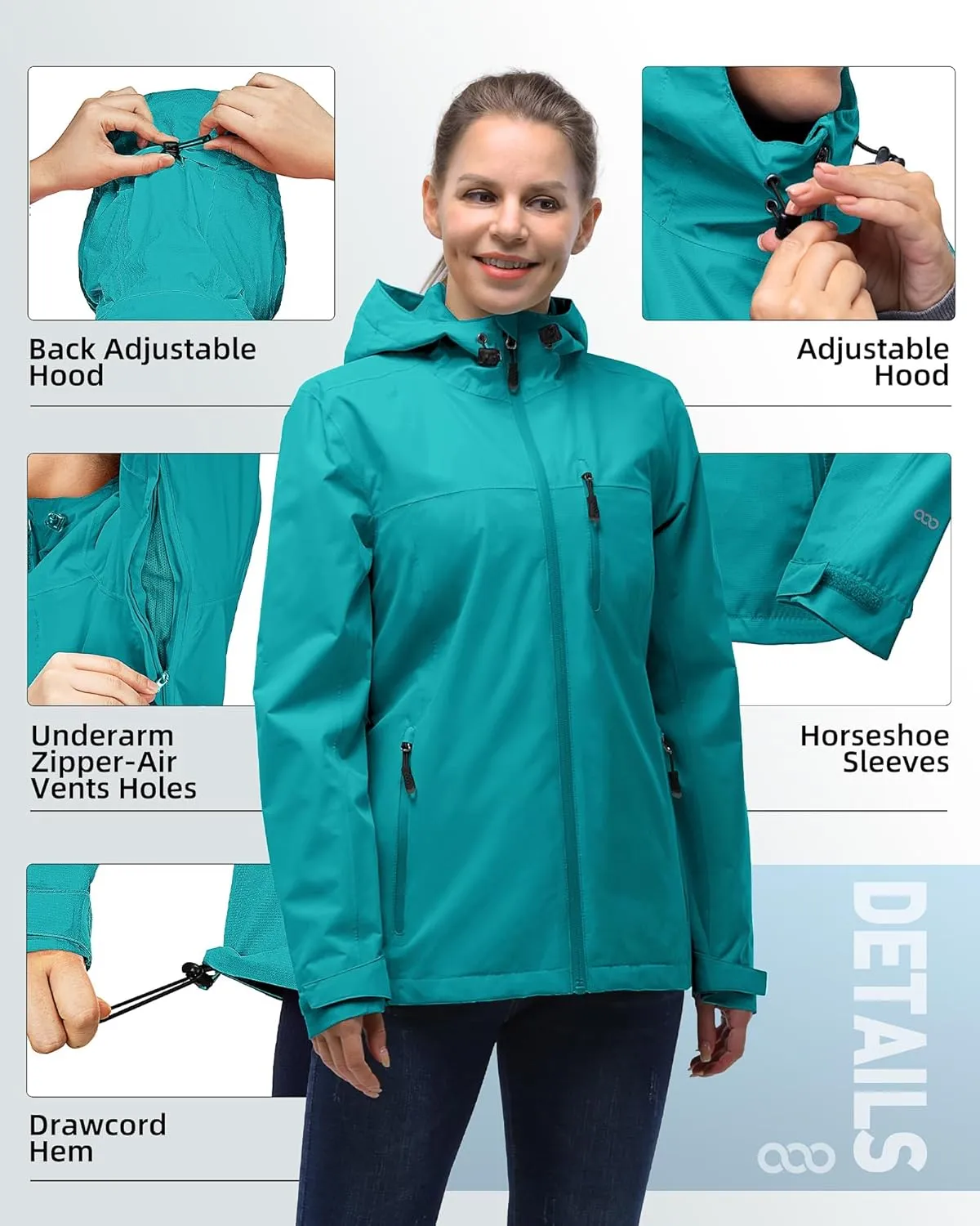 33,000ft Packable Rain Jacket Women Lightweight Waterproof Raincoat with Hood Cycling Bike Jacket Windbreaker