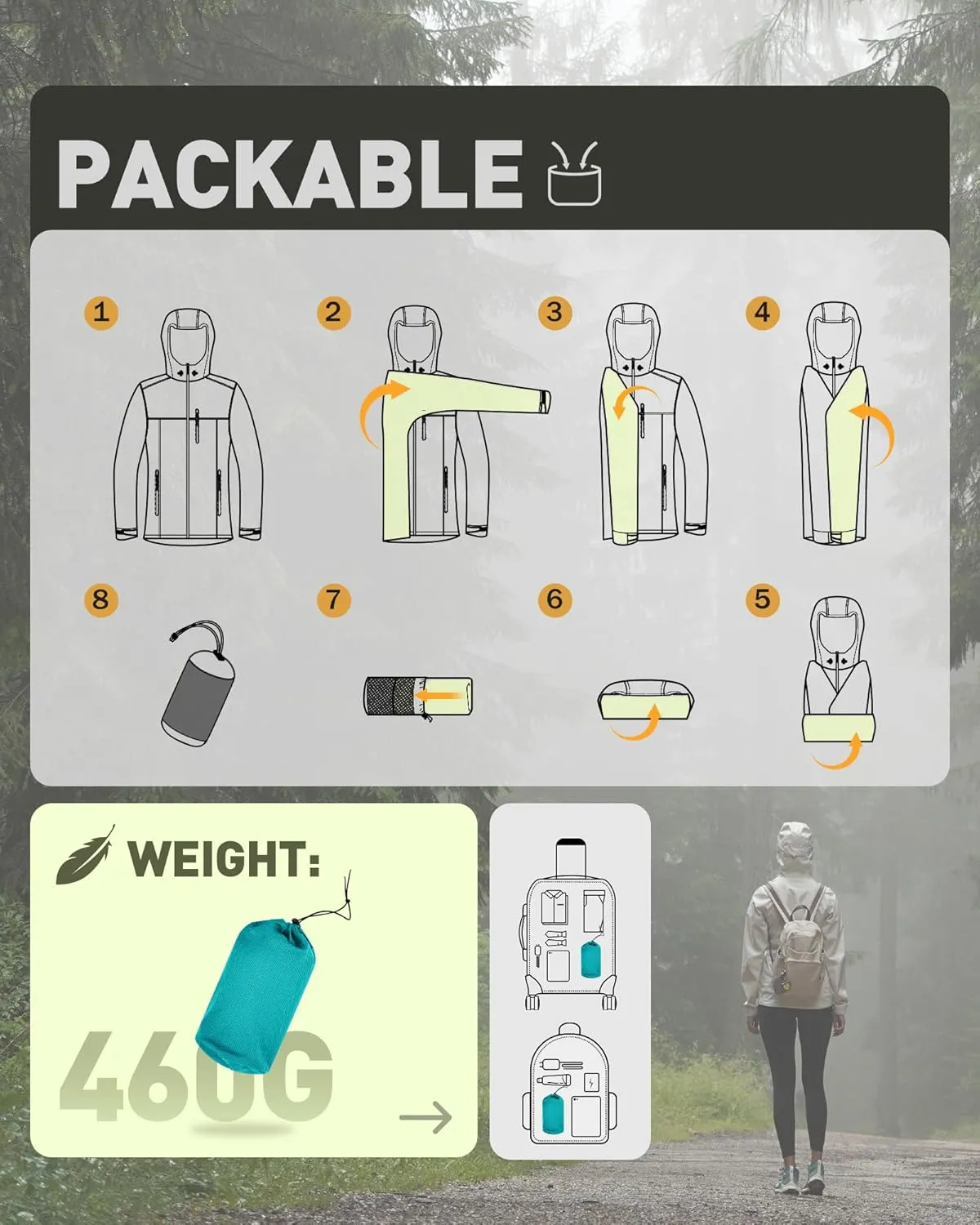 33,000ft Packable Rain Jacket Women Lightweight Waterproof Raincoat with Hood Cycling Bike Jacket Windbreaker