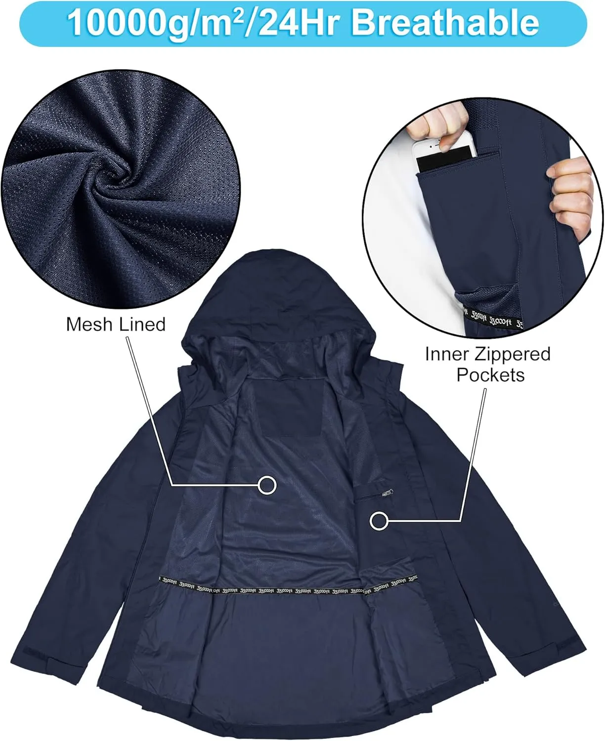 33,000ft Packable Rain Jacket Women Lightweight Waterproof Raincoat with Hood Cycling Bike Jacket Windbreaker
