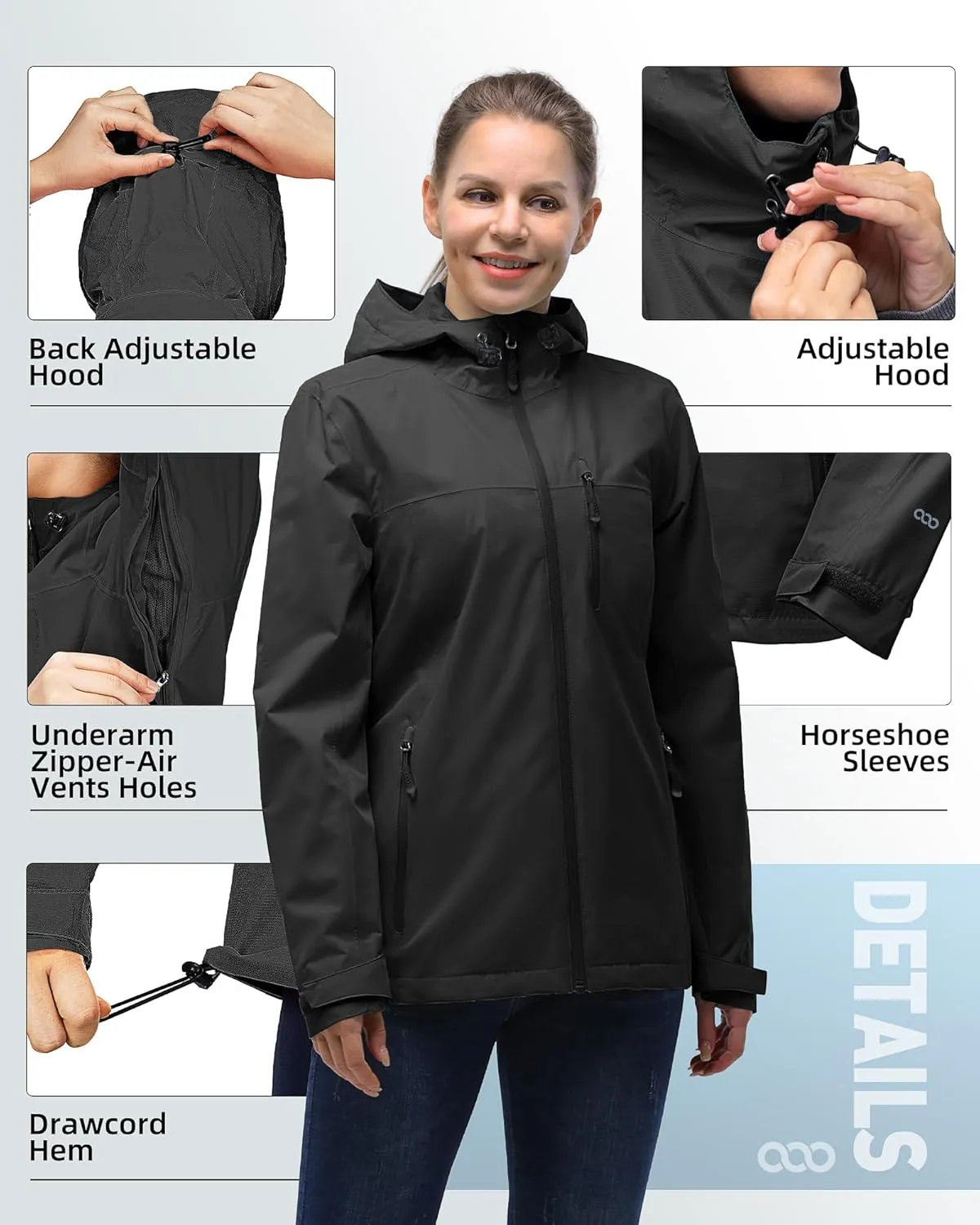 33,000ft Packable Rain Jacket Women Lightweight Waterproof Raincoat with Hood Cycling Bike Jacket Windbreaker