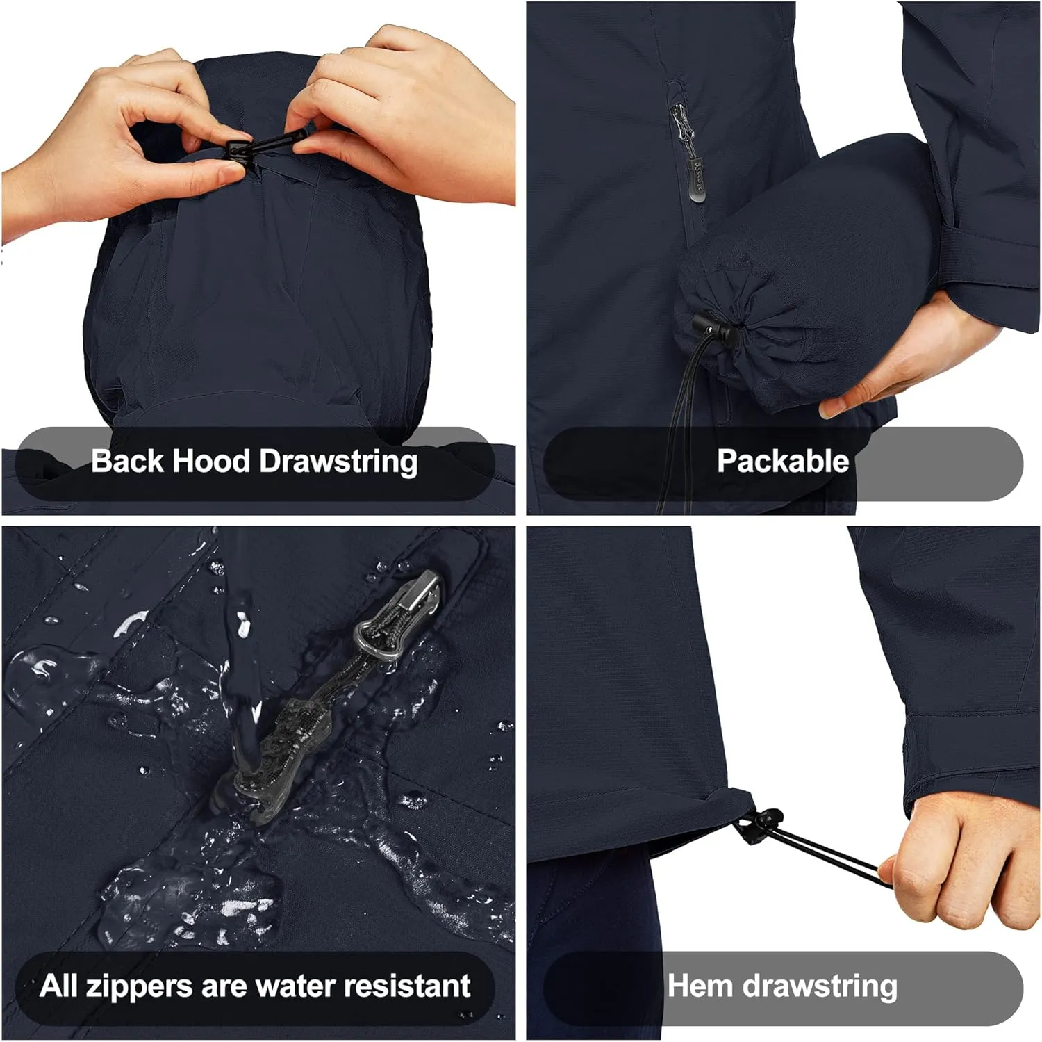 33,000ft Packable Rain Jacket Women Lightweight Waterproof Raincoat with Hood Cycling Bike Jacket Windbreaker