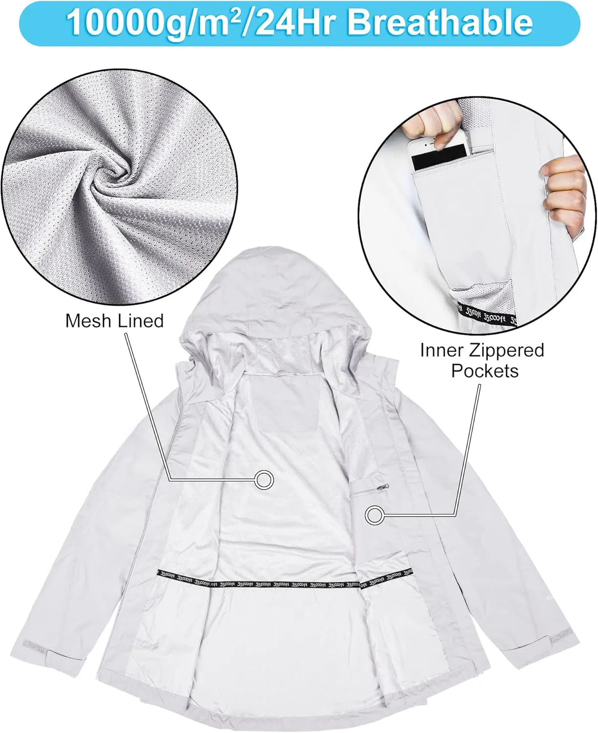 33,000ft Packable Rain Jacket Women Lightweight Waterproof Raincoat with Hood Cycling Bike Jacket Windbreaker