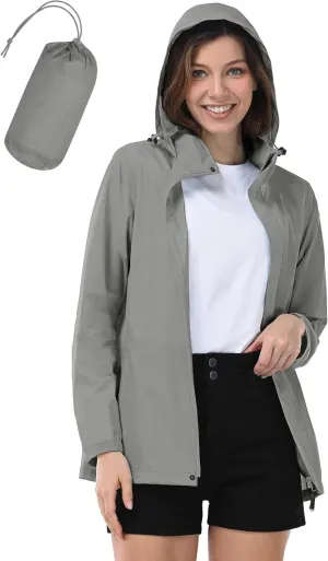 33,000ft Women's Rain Jacket Waterproof Lightweight Packable Raincoat with Hood for Golf Hiking Travel Windbreaker