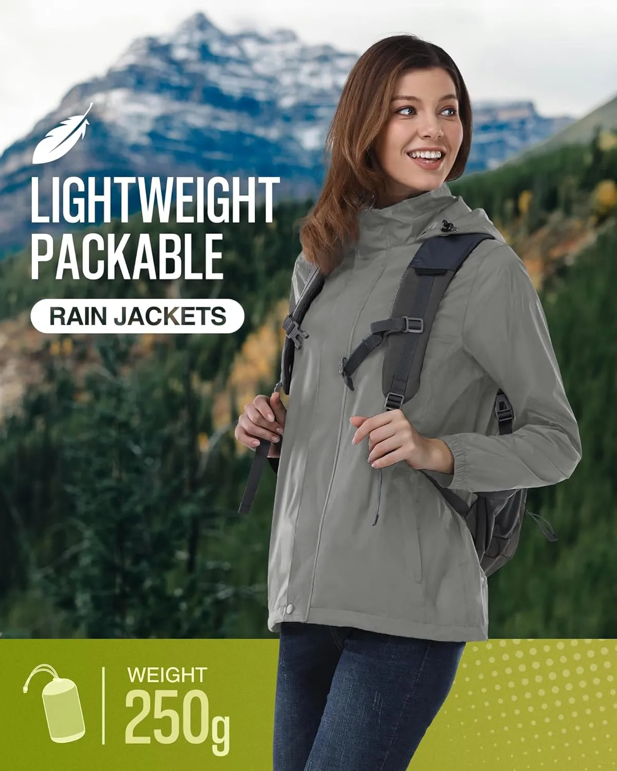 33,000ft Women's Rain Jacket Waterproof Lightweight Packable Raincoat with Hood for Golf Hiking Travel Windbreaker