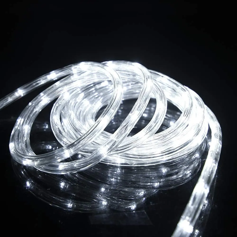 33ft LED Rope Lights,110V 2 Wire Connectable Christmas Rope Lights Outdoor,240 LED Waterproof Indoor Outdoor White Rope Lights for Deck, Patio, Pool, Camping, Landscape Lighting (Daylight White)