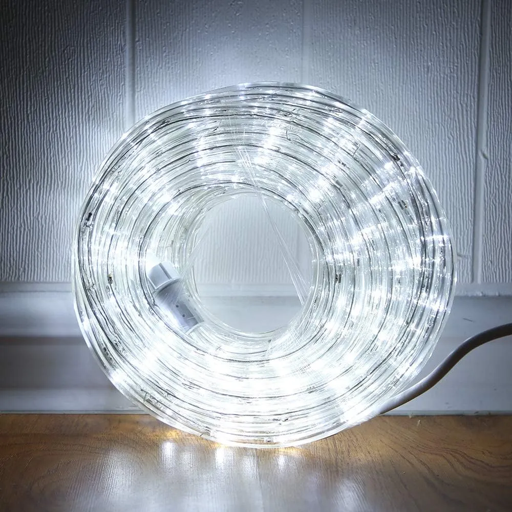 33ft LED Rope Lights,110V 2 Wire Connectable Christmas Rope Lights Outdoor,240 LED Waterproof Indoor Outdoor White Rope Lights for Deck, Patio, Pool, Camping, Landscape Lighting (Daylight White)