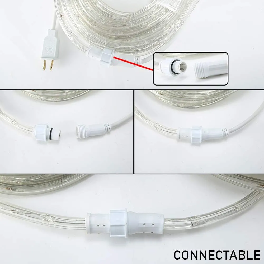 33ft LED Rope Lights,110V 2 Wire Connectable Christmas Rope Lights Outdoor,240 LED Waterproof Indoor Outdoor White Rope Lights for Deck, Patio, Pool, Camping, Landscape Lighting (Daylight White)