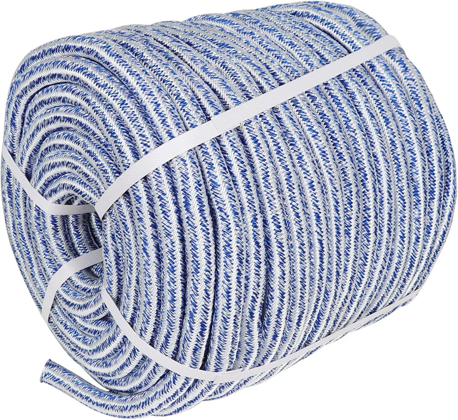 3/4 x 100FT, High Force Braided Polyester Arborist Tree Rope, 24 Strand Bull Rope, Pulling Rope, Heavy Duty Tree Rope for Swings, Camping (Blue and White)