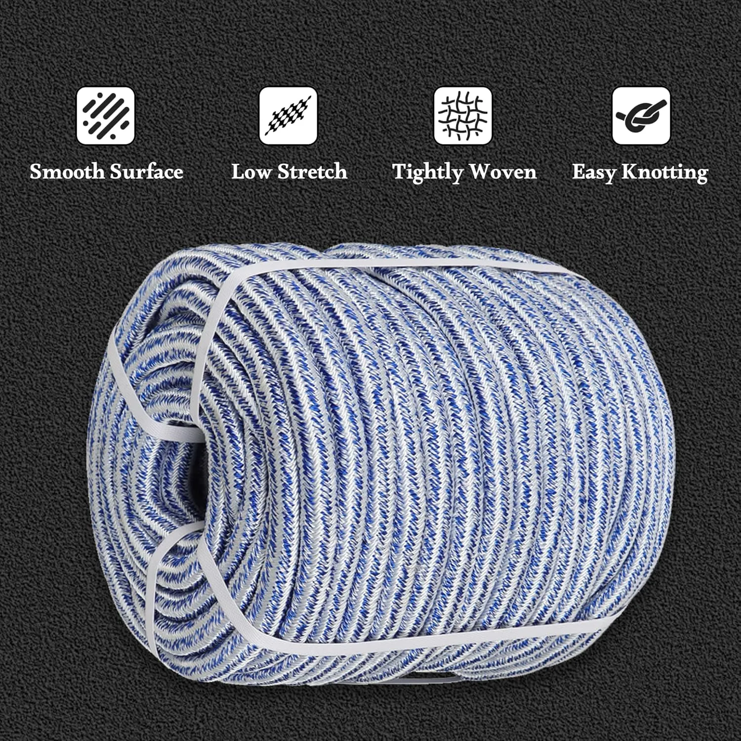 3/4 x 100FT, High Force Braided Polyester Arborist Tree Rope, 24 Strand Bull Rope, Pulling Rope, Heavy Duty Tree Rope for Swings, Camping (Blue and White)