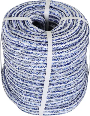 3/4 x 100FT, High Force Braided Polyester Arborist Tree Rope, 24 Strand Bull Rope, Pulling Rope, Heavy Duty Tree Rope for Swings, Camping (Blue and White)