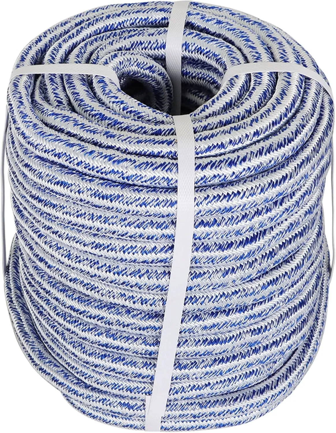 3/4 x 100FT, High Force Braided Polyester Arborist Tree Rope, 24 Strand Bull Rope, Pulling Rope, Heavy Duty Tree Rope for Swings, Camping (Blue and White)