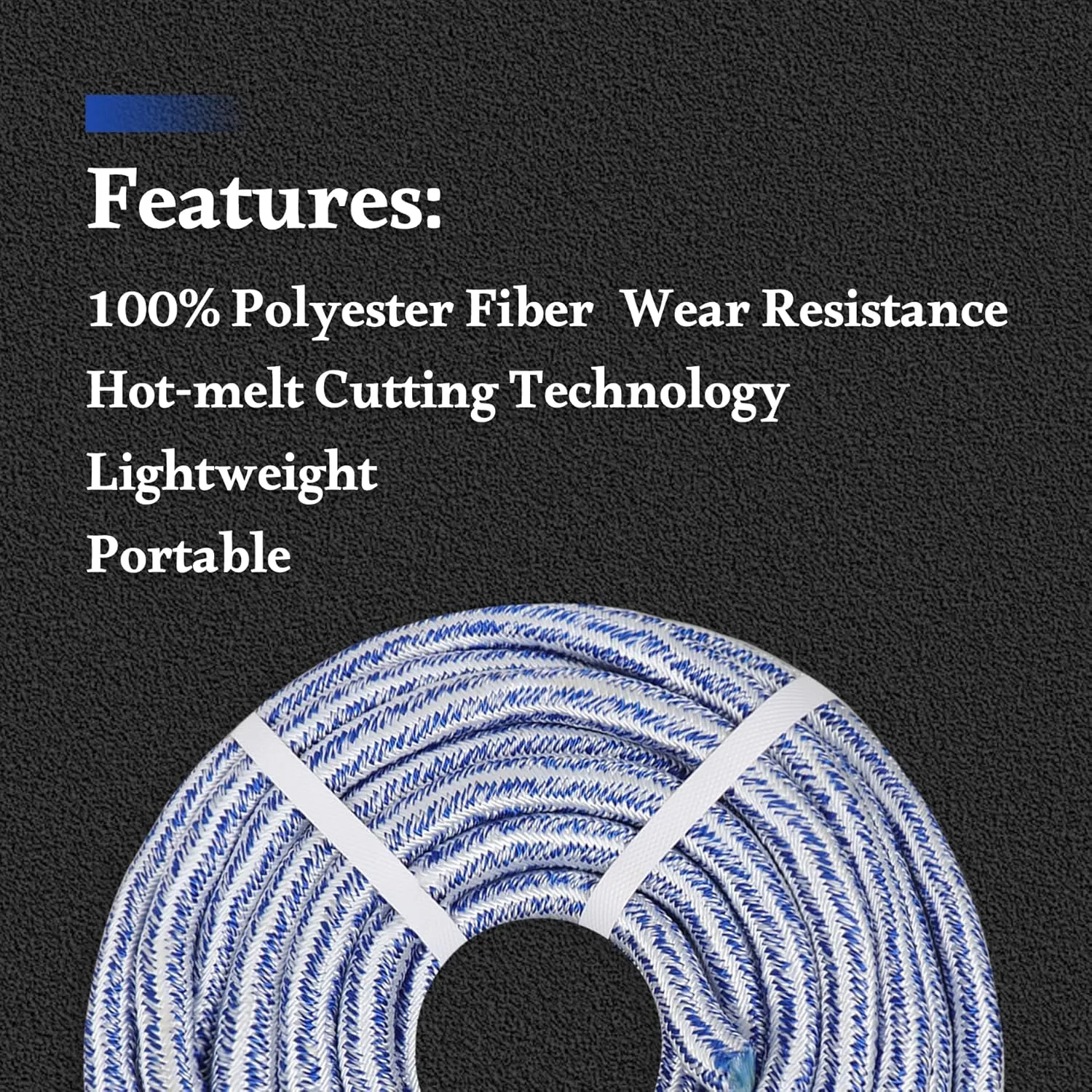 3/4 x 100FT, High Force Braided Polyester Arborist Tree Rope, 24 Strand Bull Rope, Pulling Rope, Heavy Duty Tree Rope for Swings, Camping (Blue and White)
