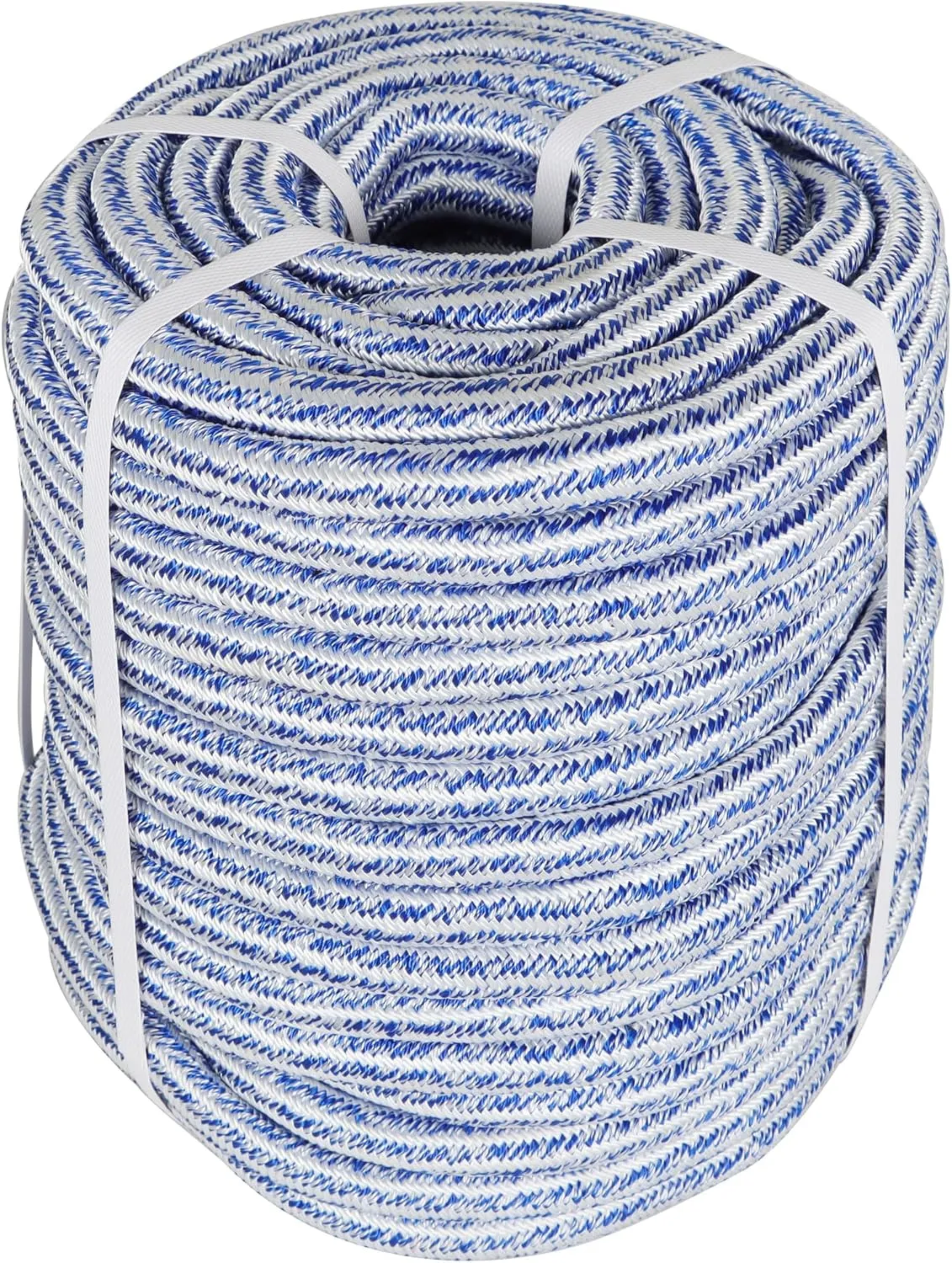 3/4 x 150FT, High Force Braided Polyester Arborist Tree Rope, 24 Strand Bull Rope, Pulling Rope, Heavy Duty Tree Rope for Swings, Camping (Blue and White)
