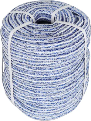 3/4 x 150FT, High Force Braided Polyester Arborist Tree Rope, 24 Strand Bull Rope, Pulling Rope, Heavy Duty Tree Rope for Swings, Camping (Blue and White)