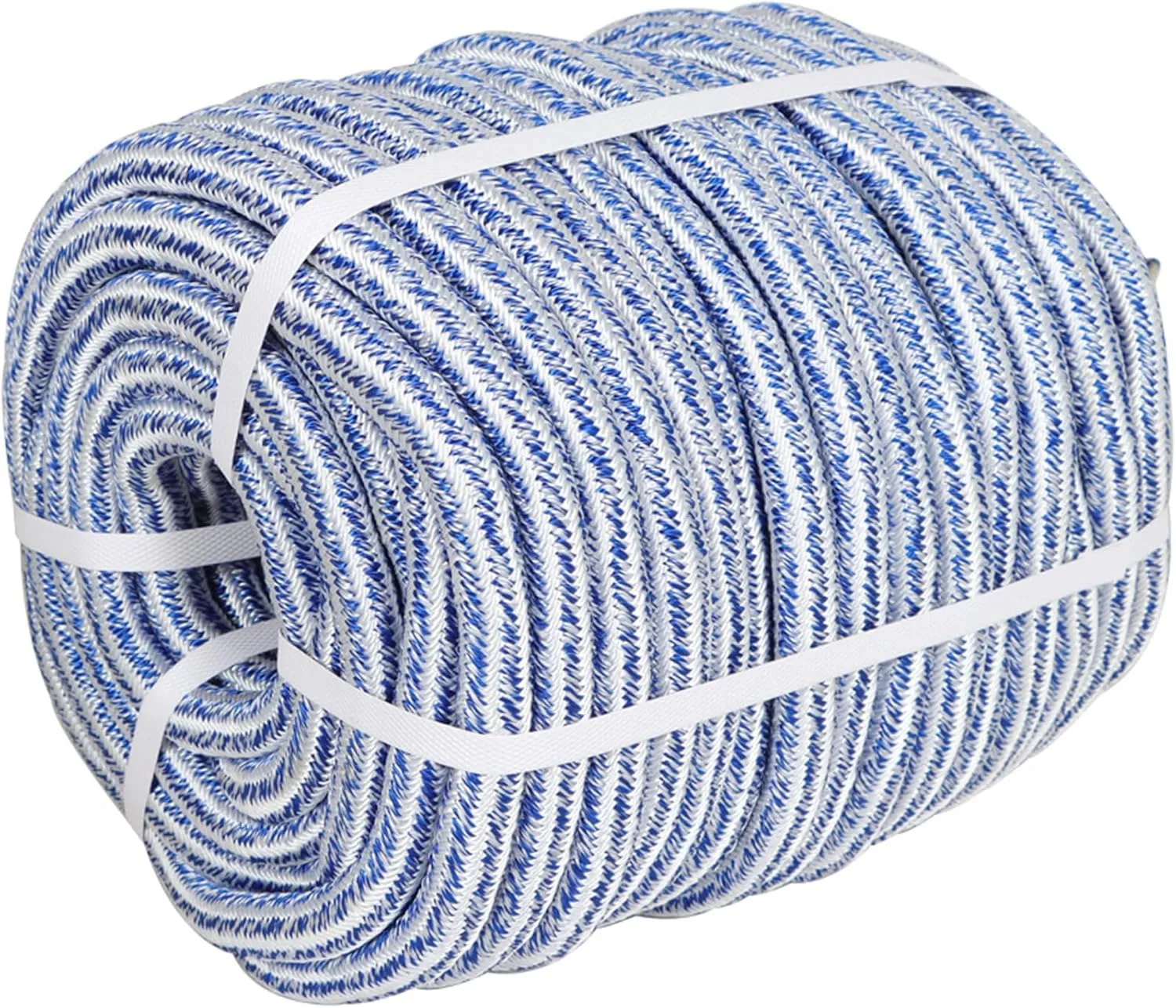3/4 x 150FT, High Force Braided Polyester Arborist Tree Rope, 24 Strand Bull Rope, Pulling Rope, Heavy Duty Tree Rope for Swings, Camping (Blue and White)