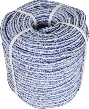 3/4 x 200FT, High Force Braided Polyester Arborist Tree Rope, 24 Strand Bull Rope, Pulling Rope, Heavy Duty Tree Rope for Swings, Camping (Blue and White)