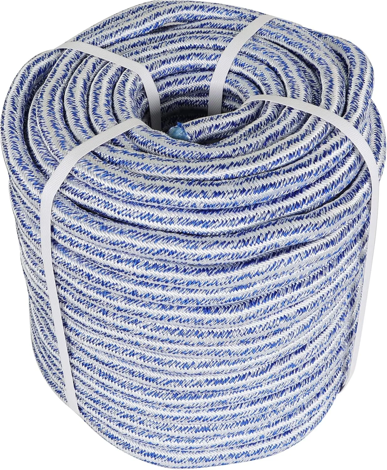 3/4 x 200FT, High Force Braided Polyester Arborist Tree Rope, 24 Strand Bull Rope, Pulling Rope, Heavy Duty Tree Rope for Swings, Camping (Blue and White)