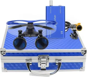 3.5x420 Loupes Magnifier Magnification Binocular with 5W LED Head Light Lamp Head Light (Blue)
