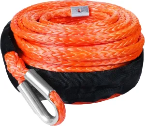 3/8 in x 95 ft Synthetic Winch Rope with Protecting Sleeve and Thimble, 26,500 lb Break Strength - Heavy Duty Winch Rope for ATV, UTV, Boat Trailer, Jeep, Quad, Polaris, Winch Cable (Orange)