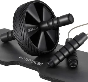 3DActive Ab Roller Wheel with Jump Rope & Knee Mat. Home Gym Exercise Equipment for Abs Workout, Core Training & Cardio Workouts.