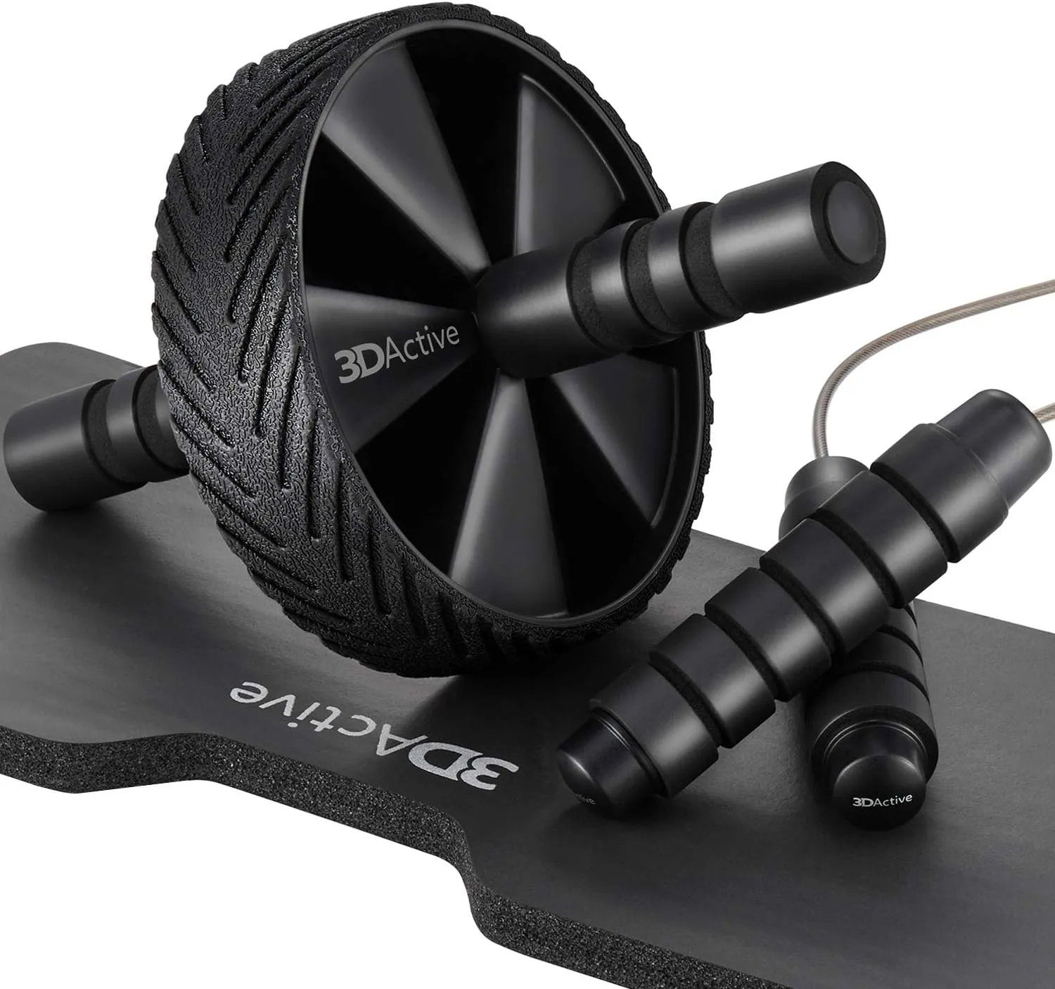 3DActive Ab Roller Wheel with Jump Rope & Knee Mat. Home Gym Exercise Equipment for Abs Workout, Core Training & Cardio Workouts.