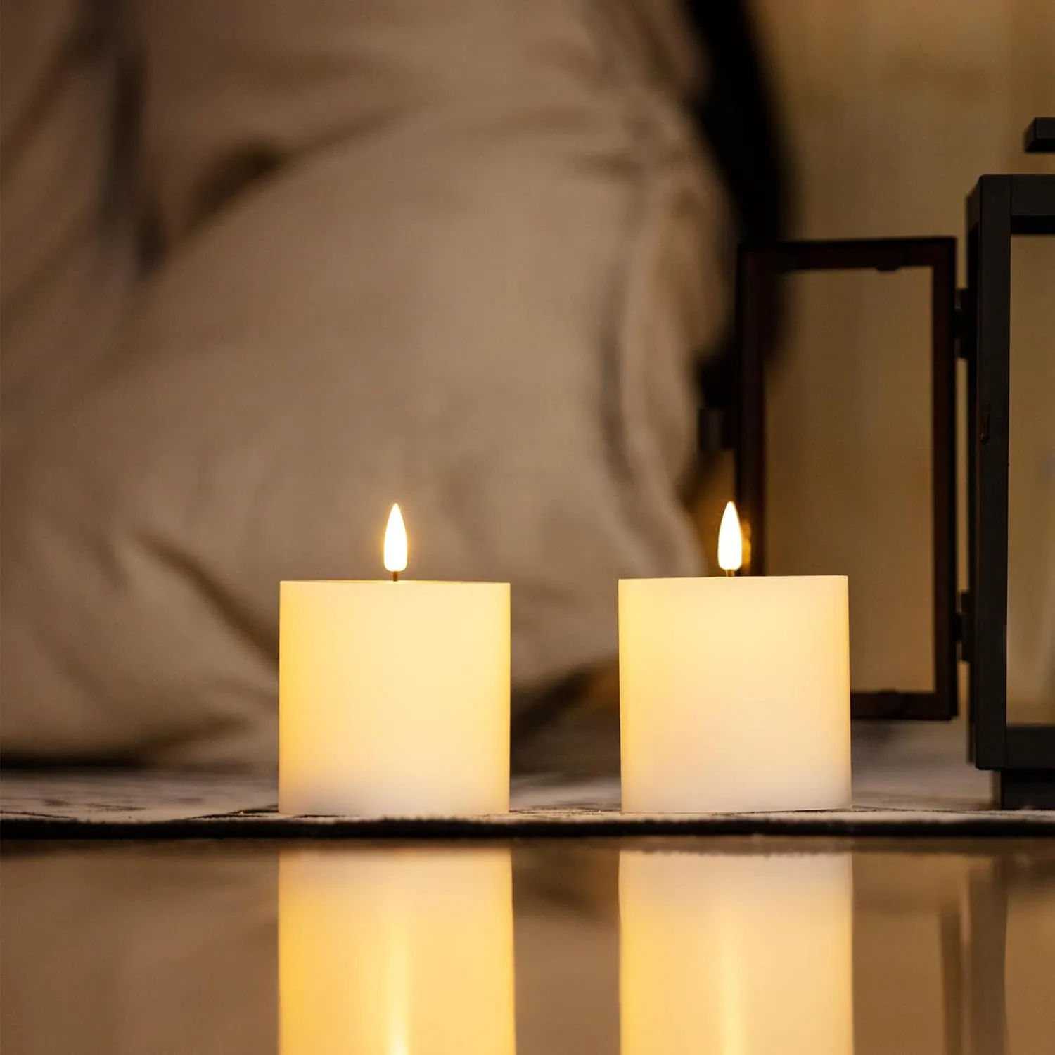 3x3 inch White Flameless Candles Set of 3 Flickering LED Candles Battery Operated with Remote Control Timers for Concert Fireplace Livingroom Party Dimmable Pillar Candles Flat top