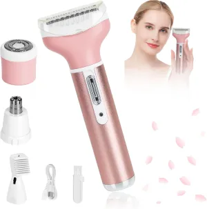 4 in 1 Rechargeable Women Face Epilator, Electric Bikini Epilator for Women, Hair Removal for Face, Armpits, Arms, Legs Hair Removal, Removable and Washable Heads