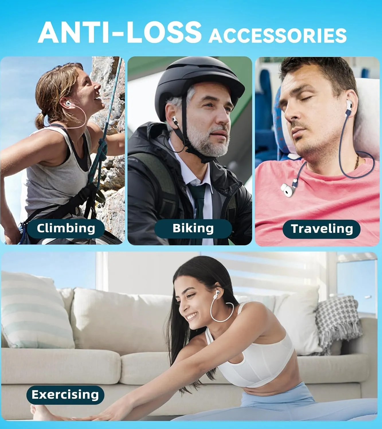 4 Pack AirPod Strap with Magnetic,AirPod Lanyard Anti-Lost Cord for Sports Anti-Loss,Air Pods Accessories Compatible with AirPods 4 Case 2024, Air Pod Pro 2nd/1st, 3,2/1-White Blue Pink Purple