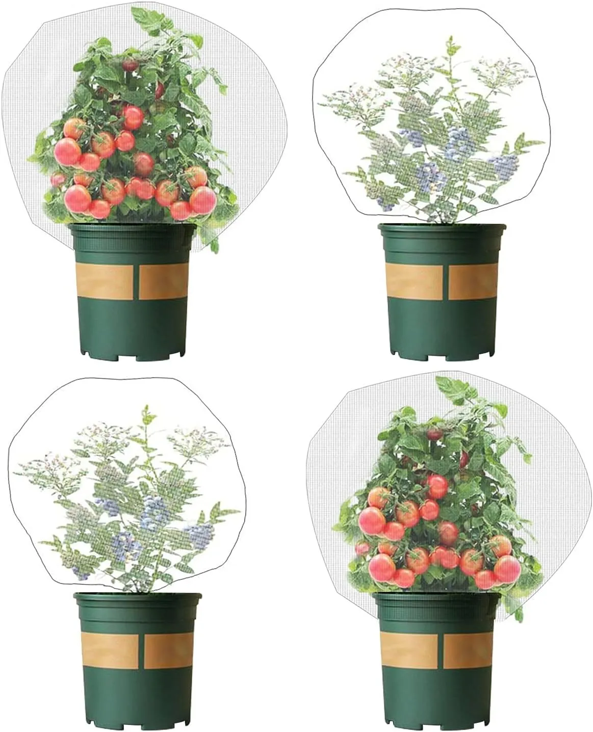4 Pack Garden Neting Plant Insect Bird Barrier Mesh with Drawstring 4Ft x 4.6Ft Mesh Plant Covers Freeze Protection Tomato Barrier Bag for Garden Flower Blueberry Vegetables Fruits Bird Eating