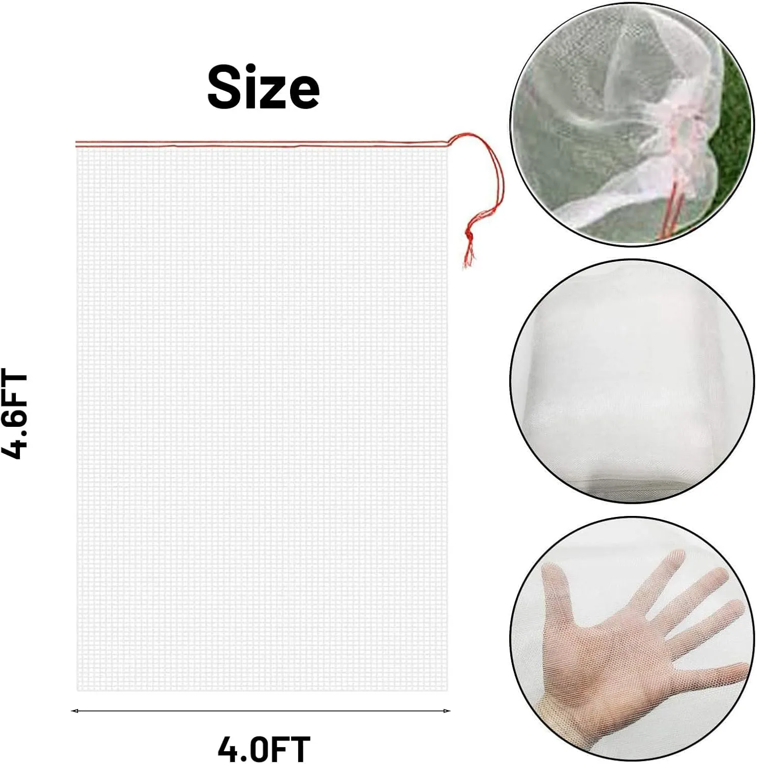 4 Pack Garden Neting Plant Insect Bird Barrier Mesh with Drawstring 4Ft x 4.6Ft Mesh Plant Covers Freeze Protection Tomato Barrier Bag for Garden Flower Blueberry Vegetables Fruits Bird Eating