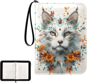 4 Pockets Trading Card Album Holder Book Folder Sports Card Binder Cat Head 400 Double Side Pockets for 3 Ring Binder Zipper