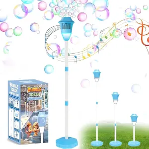 47in Bubble Torch Garden Lamp, Automatic Bubble Maker Stand Machine Rechargeable, with Night Light and Music, for Wedding Birthday Picnic Camping Party Blue