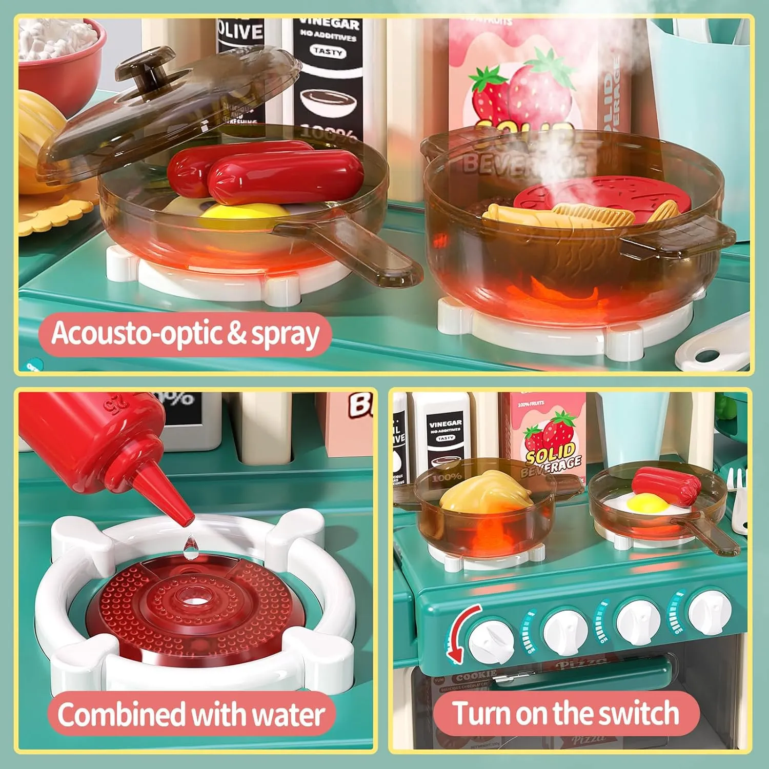 47PCS Kids Kitchen Playset with Sound & Light, Cooking Stove with Steam, Play Sink and Toy Kitchen Accessories - Pretend Kitchen Play Food Toys for Boys and Girls, Toddler Kitchen Set (Green)