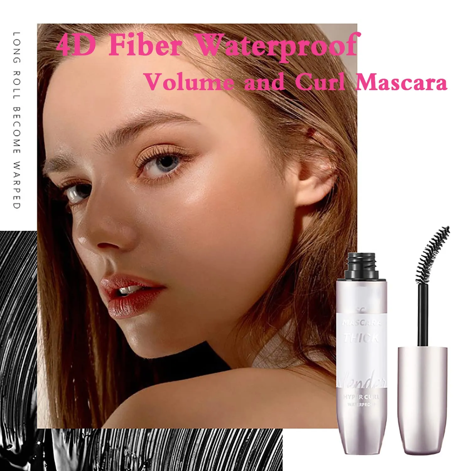 4D Fiber Curl Long Lasting Waterproof Mascara, Lengthening, Volume and Curl Mascara, No Clumping & Smudge 4D Eyelash Mascara, Black/Brown, 8g (black brown)